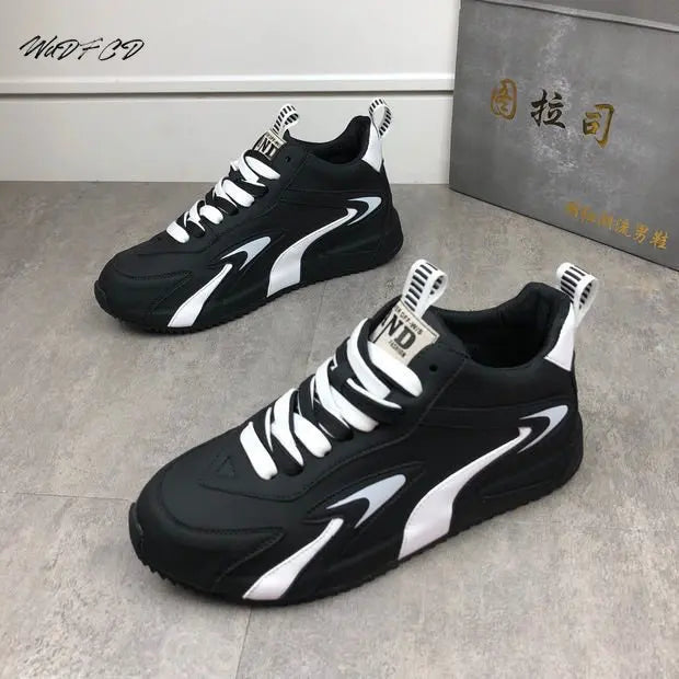 Chunky Sneakers Men Cover Bottom Board Shoes Fashion Casual Microfiber Leather Upper Increased Internal Platform Running Shoes