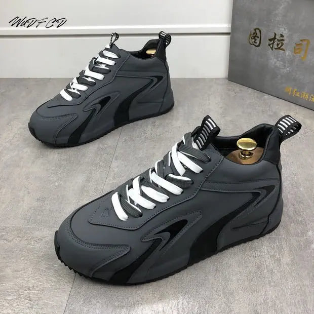 Chunky Sneakers Men Cover Bottom Board Shoes Fashion Casual Microfiber Leather Upper Increased Internal Platform Running Shoes