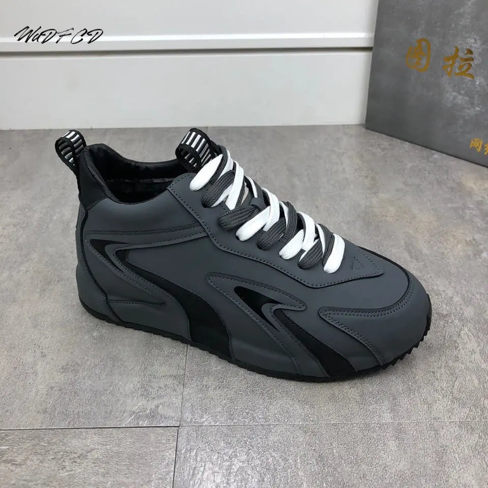 Chunky Sneakers Men Cover Bottom Board Shoes Fashion Casual Microfiber Leather Upper Increased Internal Platform Running Shoes