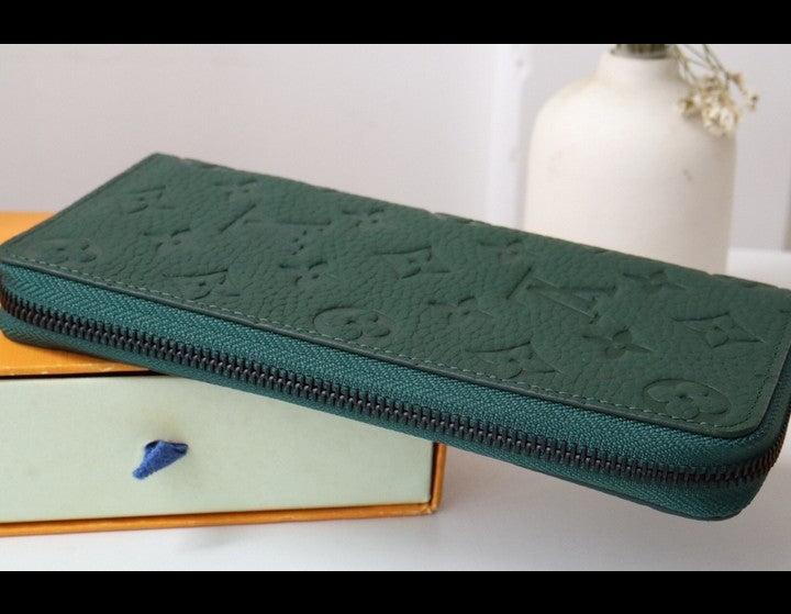 LV green leather wallet