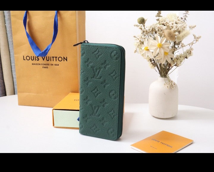 LV green leather wallet