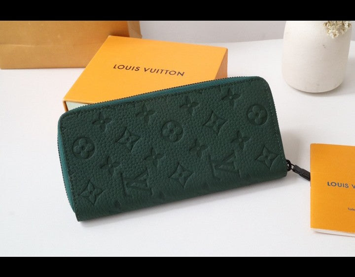 LV green leather wallet