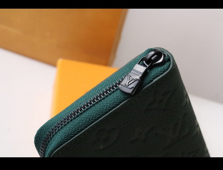 LV green leather wallet