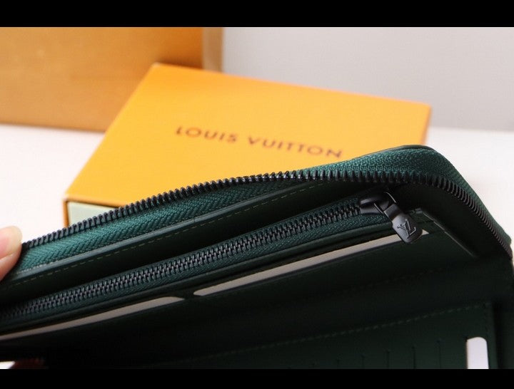 LV green leather wallet